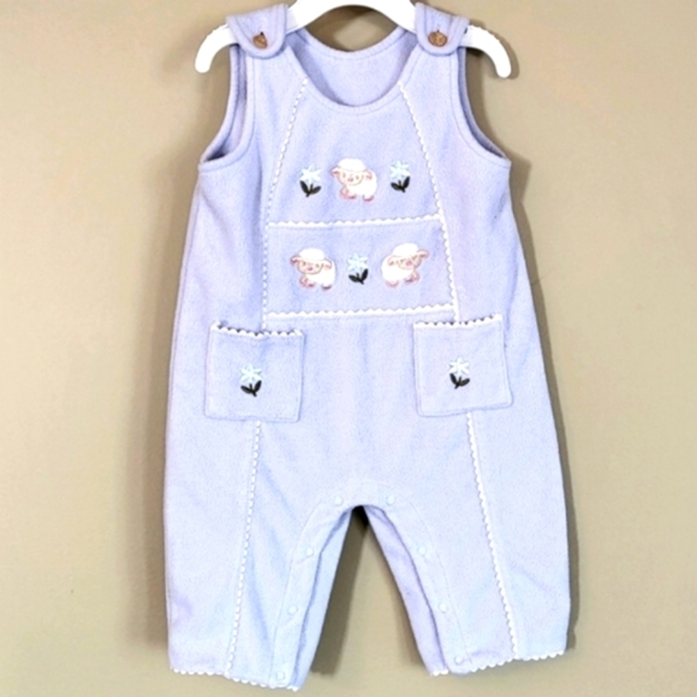 Vintage soft fleece light blue embrodiered overalls